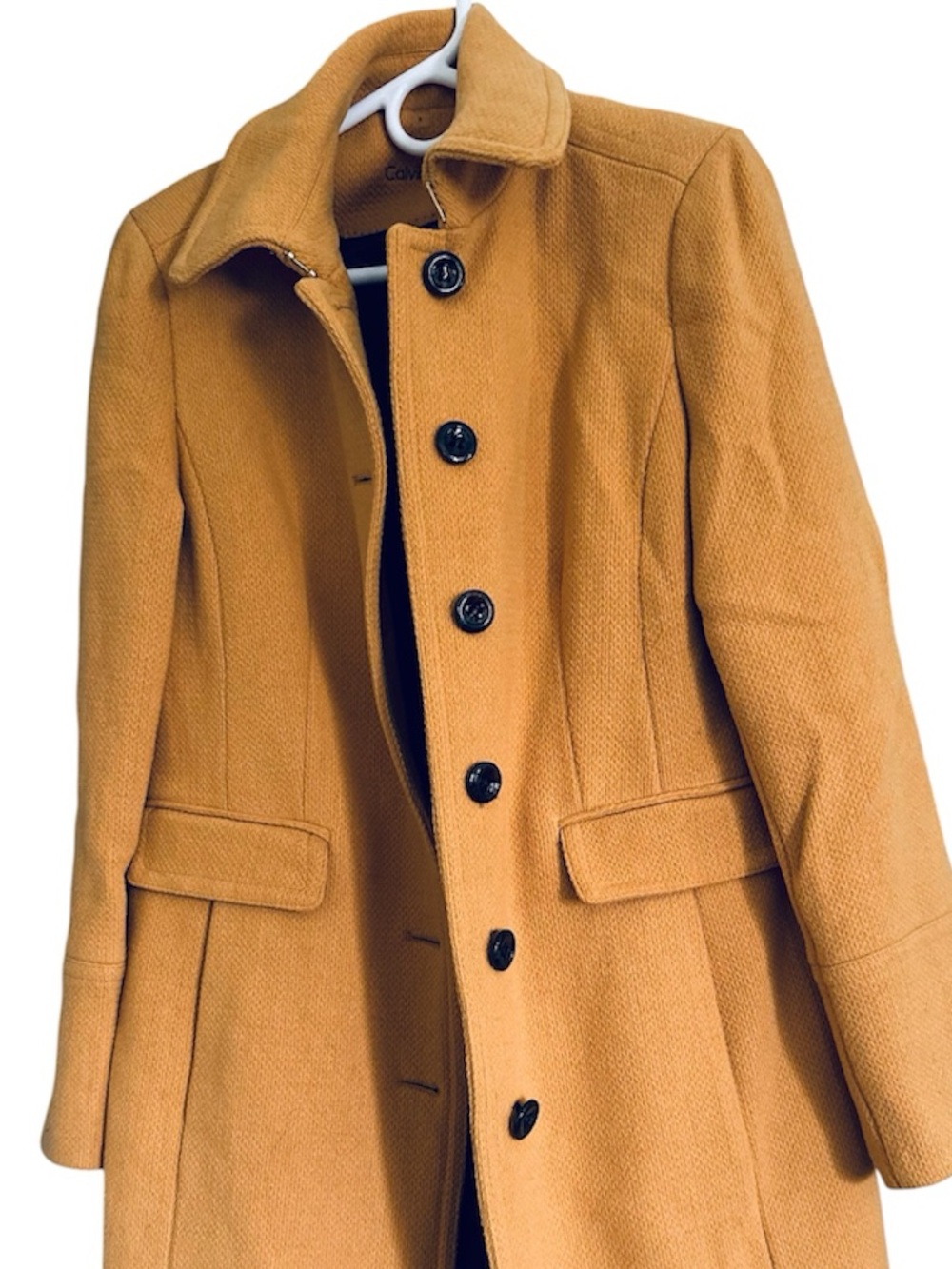 Women’s Mustard Single-Breasted Wool Blend Coat